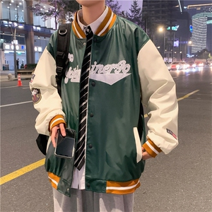 新款双层PU皮重工棒球服M-3XL大码加厚ins潮牌 W2234-P55图片