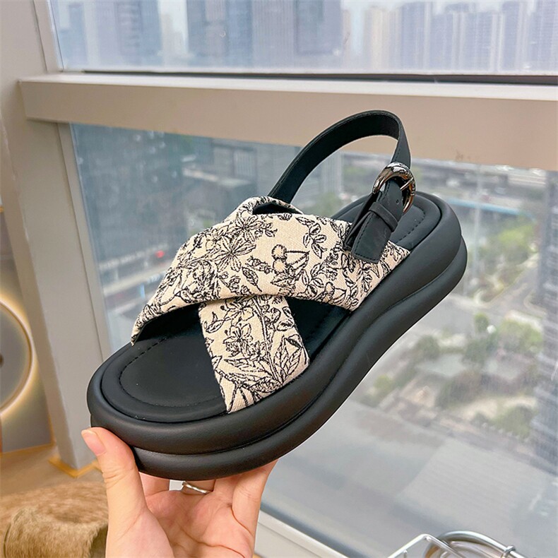 凉鞋2024夏季新款搭扣平底女式凉鞋女露趾小香风沙滩凉鞋女，女鞋凉鞋，电商A223