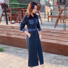 连衣裙方领中腰通勤纯色韩版一步裙2021年春季纽扣，女装连衣裙，秋水欣儿