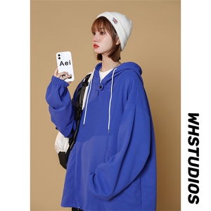 WY6098/P60秋装现货中性风套头华夫格卫衣男女宽松大码外套上衣图片