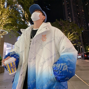 2025冬装渐变印花棉衣男连帽情侣棉服宽松棉袄外套3315-P90控138,街拍吊带外套穿搭图片