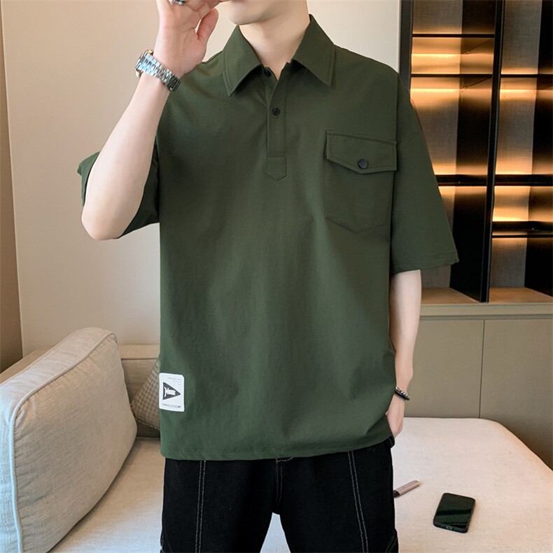 抖音冰丝薄款短袖POLO衫男士潮牌百搭休闲半袖t恤港风上衣服图片