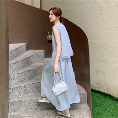 法式灰蓝色蕾丝背心半身裙套装女夏2025新款两件套夏日漂亮巨好看，女装套装/套裙，2C236