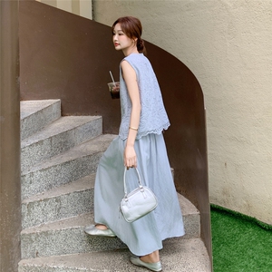 法式灰蓝色蕾丝背心半身裙套装女夏2025新款两件套夏日漂亮巨好看图片