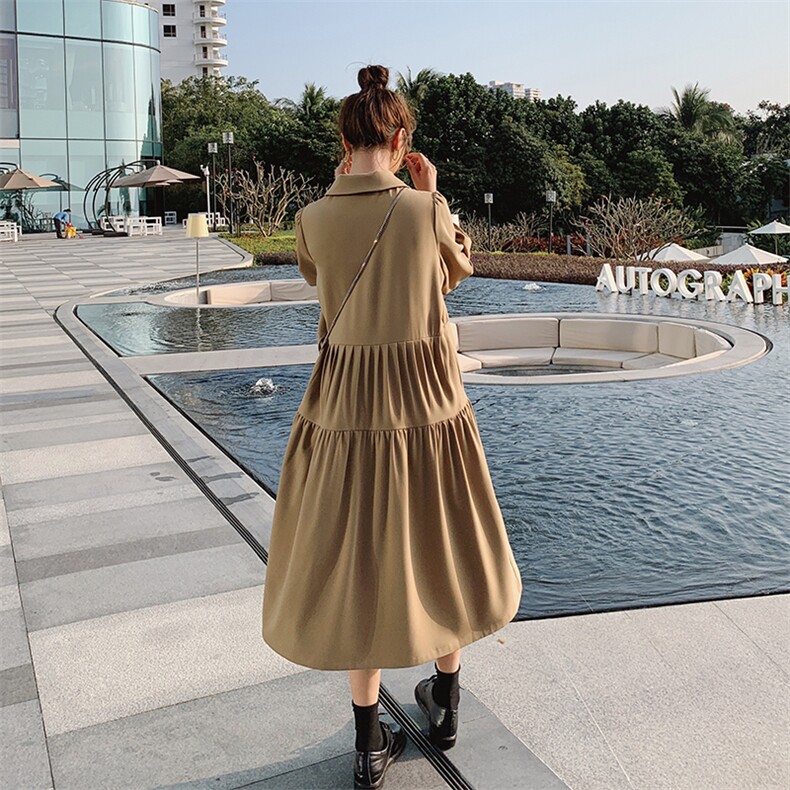 法式赫本风娃娃领长袖连衣裙女春秋气质高级感宽松遮肚子减龄长裙,女装连衣裙,2C037