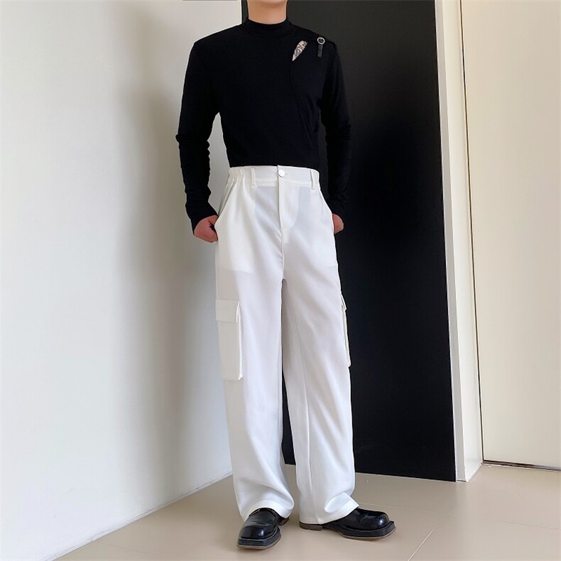 白色阔腿裤男秋季新款宽松显瘦直筒裤高腰运动休闲裤A345-285-P95,男装休闲裤,电商A345