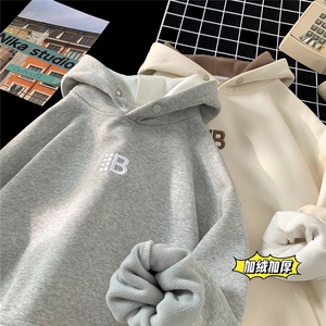 是现货 冬季加厚加厚假两件宽松连帽绣花卫衣 D309B-CC12-P60图片