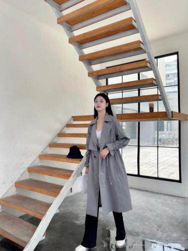 秋季新款抽绳单层风衣，女装风衣，谦度