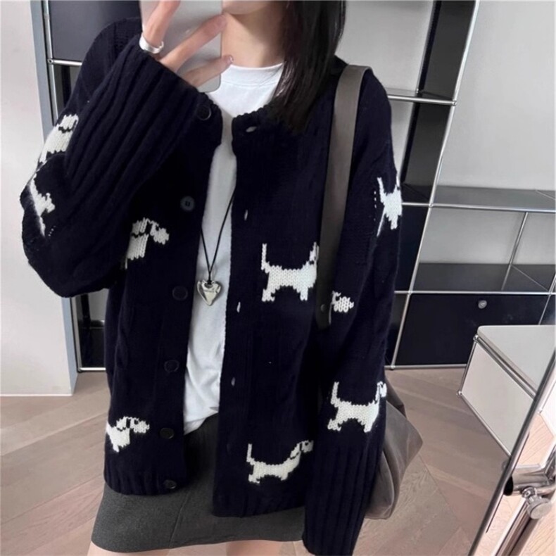 2025百搭时尚简约圆领拼色开衫针织衫，女装针织衫/毛衣，胜智羊绒