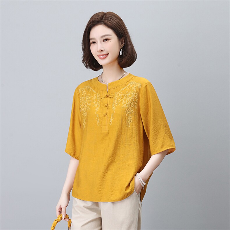 2024年夏季文艺复古盘扣时尚休闲上衣，女装蕾丝衫/雪纺衫，依恋蒂丝