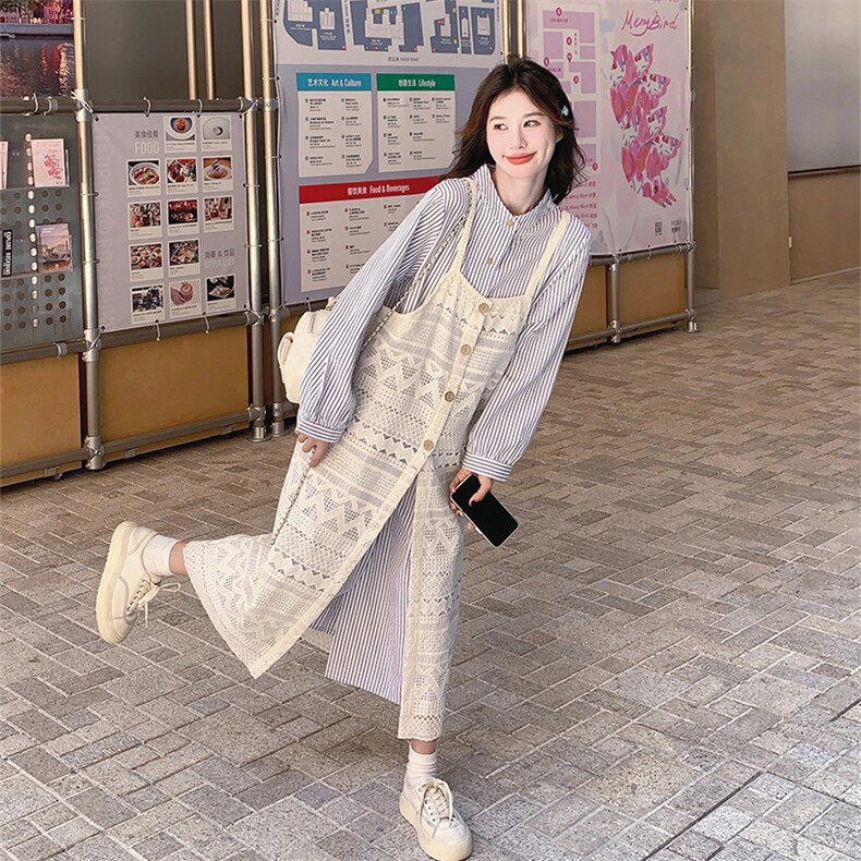 大货已出蕾丝罩衫条纹衬衫裙两件套2C010-851-P165-K228,女装套装/套裙,2C010
