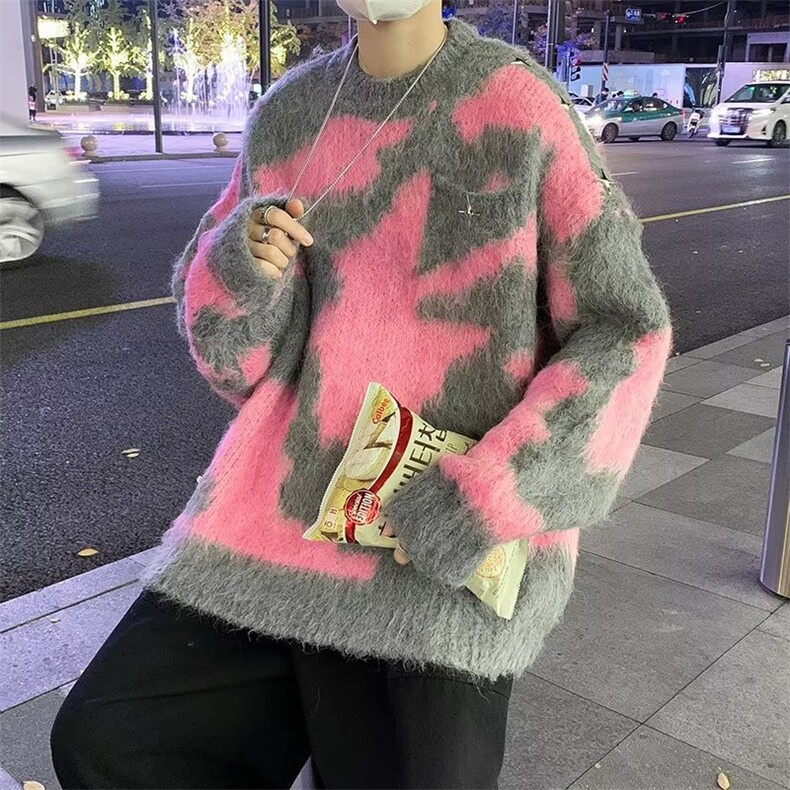 美式慵懒风马海毛毛衣男女秋冬新款潮牌宽松情侣针织上衣M945-P58,男装针织衫/毛衣,星座1008-2