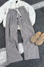 氛围感格子裤子男夏季薄款冰丝美式复古宽松直筒潮流松弛感休闲裤，男装休闲裤，电商A001