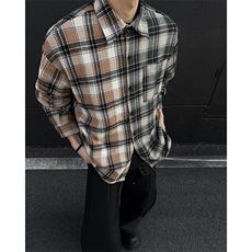 痞帅长袖格子上衣男秋季新款2025拼色设计感衬衫-A1895TP48控88，男装衬衫，电商B241