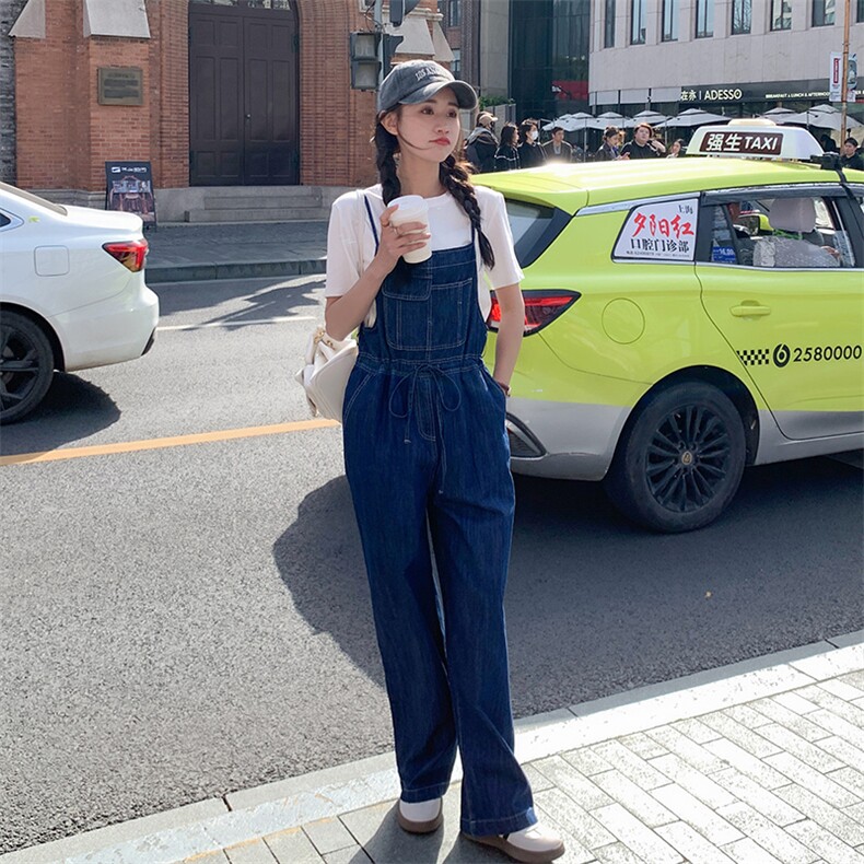 2023夏季韩版通勤百搭系带收腰显瘦减龄吊带裤子薄款连体裤背带裤,女装连体裤,一九零
