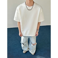 2026夏季新款拼接短袖T恤宽松解构圆领男女X64122-TP14不，男装T恤，电商A102