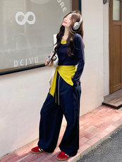 慵懒风穿搭套装女2025秋季新款又酷又飒炸街上衣工装阔腿裤两件套，女装套装/套裙，2D034