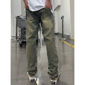 美式ins高街hiphop拉链直筒重工艺水洗牛仔裤货号K685P55图片