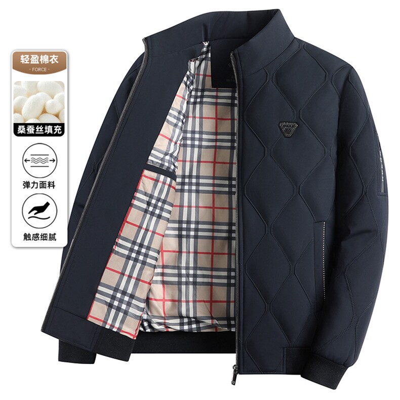 秋冬款休闲立领中老年棉服简约保暖加厚夹克衫爸爸装棉袄,男装夹克,钱塘6003（原4033）