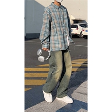 格子衬衫流苏下摆设计小众百搭美式外搭A061-AC00378-P60，男装衬衫，电商A061