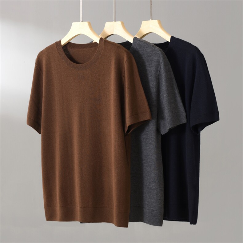 春季男士短袖t恤衫毛衣宽松五分袖针织纯色羊毛薄款上衣羊绒半袖，男装羊绒套衫，昭美纯山羊绒