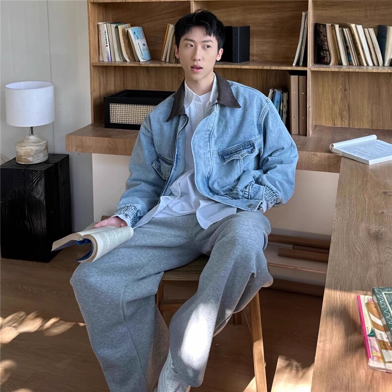 JK002-P78春秋韩版时髦cleanfit复古高级撞色短款牛仔夹克男士,男装夹克,电商B323A