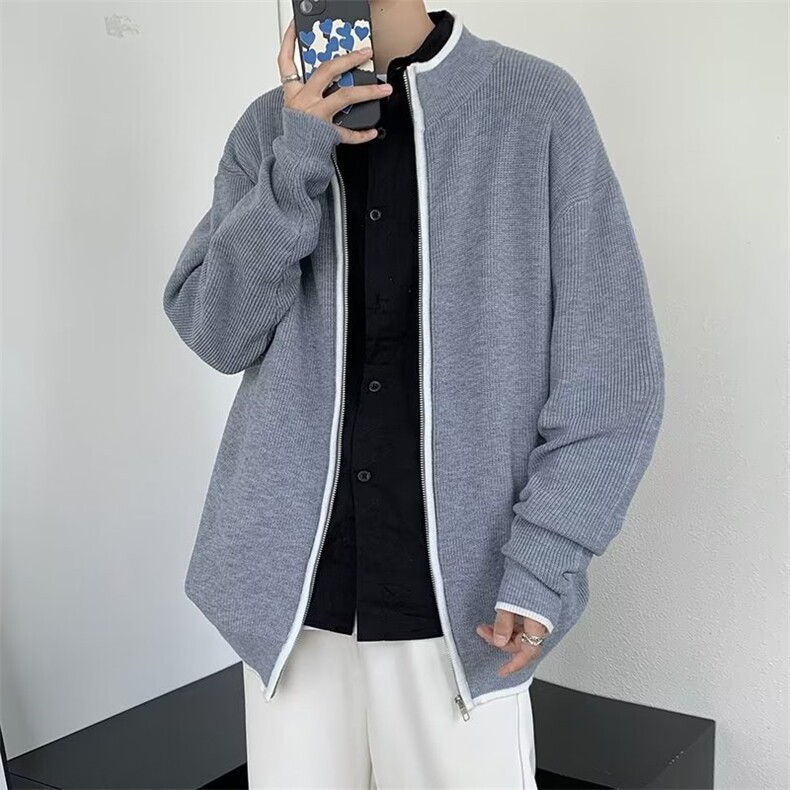 开衫毛衣男生秋冬宽松慵懒风针织衫外套青少年痞帅高级感潮牌M984图片