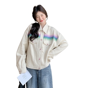休闲刺绣渐变色短外套女春秋2025新款小个子百搭减龄爆款夹克上衣图片