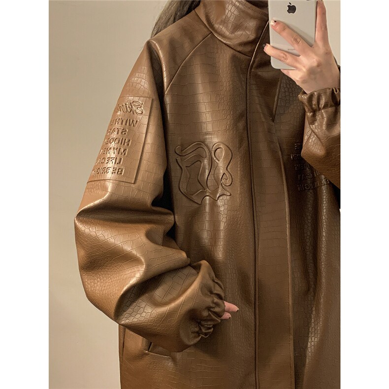 2025中性风鳄鱼纹钢印图案设计大码M-5XL潮流休闲夹克JK77749P95，男装夹克，星座227-7