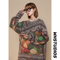 M6130/P75秋冬中性风工艺立体印花针织衫外套毛衣男女大松线衣男，男装针织衫/毛衣，电商A141