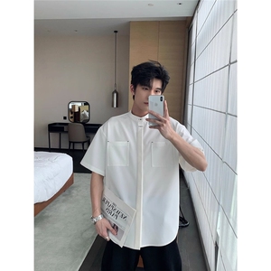 新中式黑色立领铆钉短袖衬衫男款2025夏季新款ins外套CY1091-P37图片