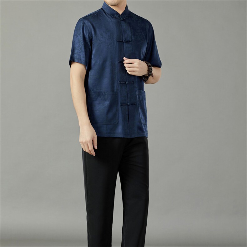 MJ9106T男士2023年夏季新款唐装男短袖风纽扣休闲套装男P88，男装民族服装，电商B360