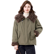 冬季加绒派克服棉衣女2025新款小个子针织连帽休闲工装棉衣外套，女装棉衣/棉服，江忆布依