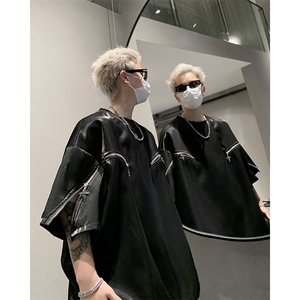 解构垫肩短袖T恤 夏小众设计金属拉链半袖体恤XZ514-2-202467-P58图片