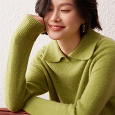2024秋季新款娃娃领长袖时尚纯色女士35%羊绒衫，女装羊绒衫，雪真羊绒高端店