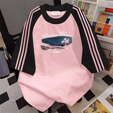 夏季美式高街重磅纯棉三条杠织带插肩撞色男女短袖T恤CZ101-特P25，男装T恤，电商A486