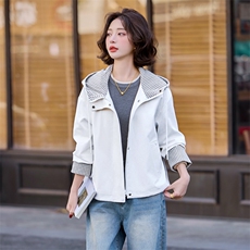 时尚休闲短款外套女2025新款春装小个子宽松撞色气质风衣夹克上衣，女装短外套，梦懿尔