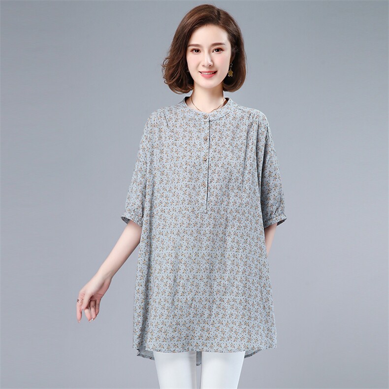 衬衫女中袖2021新款气质衬衣套头时尚直筒碎花,女装衬衫,悦见她