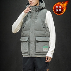 (模特黑墙）冬季男士加棉加厚连帽桃皮绒棉马甲MJ912P75，男装背心/马甲，电商A089-1