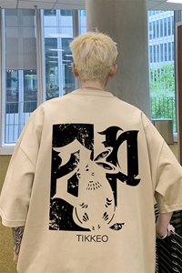 背后印花宽松ins半袖上衣休闲男hiphop街头短袖T恤 D328-T479-P28图片