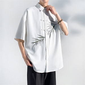 夏季新款新中式风男女同款盘扣短袖衬衣外套XZ102B-1-CS111P40图片