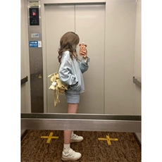 【有货】浅蓝色翻领拼接外套男女款春秋美式复古夹克8143HH-特P68，男装夹克，星座1007（原301D）