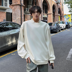 亲肤舒适设计高街痞帅潮男打底衫长袖 垫肩小众机车卫衣T恤P50图片