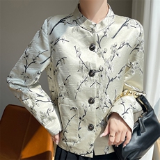 立领缎面梅花刺绣夹克外套女短款复古宽松显瘦气质休闲百搭长袖，女装短外套，圣丽羊绒