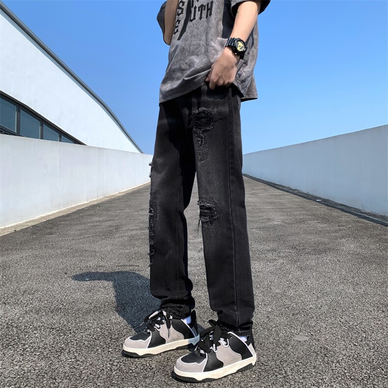 夏季新款大水洗破洞高街匪帮长裤休闲牛仔裤N043-P48,男装牛仔裤,星座308B-2