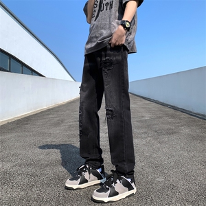 夏季新款大水洗破洞高街匪帮长裤休闲牛仔裤N043-P48图片