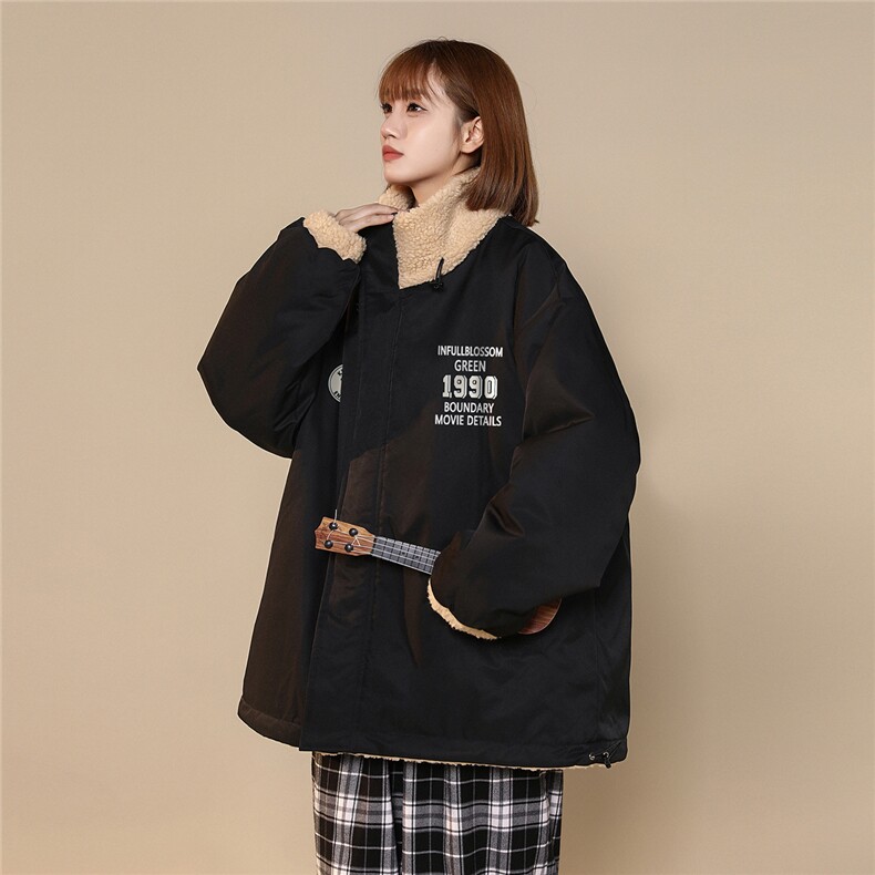 中性22冬季潮流字母印花两面穿摇粒绒立领棉衣外套MY227P135控168,男装棉衣,A247A