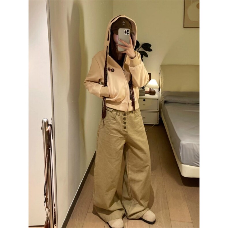 小众街头字母纽扣直筒牛仔裤女宽松慵懒风阔腿牛仔裤K09135-P50,男装牛仔裤,星座308B-2