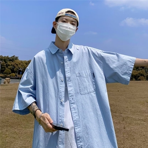 2025夏季新款男士宽松五分袖衬衫半袖衬衣 CC316 P35图片