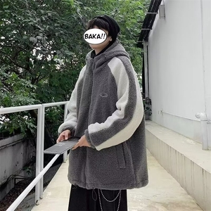 冬季加厚保暖棉衣服男韩版潮流宽松羊羔毛绒港风情侣拼接外套图片